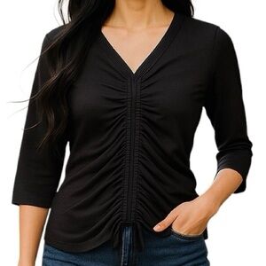 BOLD ELEMENTS Blouse Ties up the front 3/4 sleeves Black Juniors XL Like New